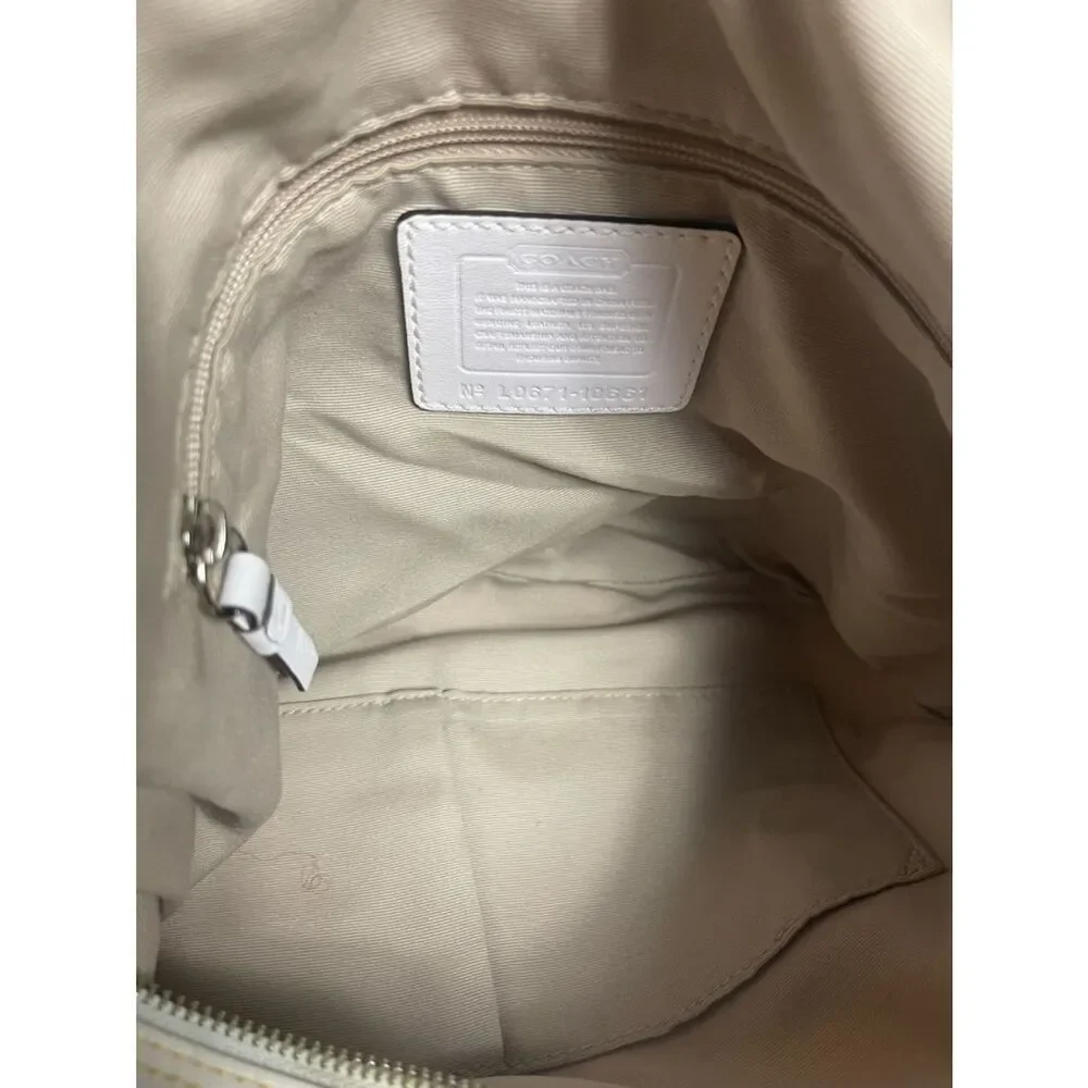 Coach Hampton sateen off white &Yellow marble hobo Bag tan leather &fabric strap